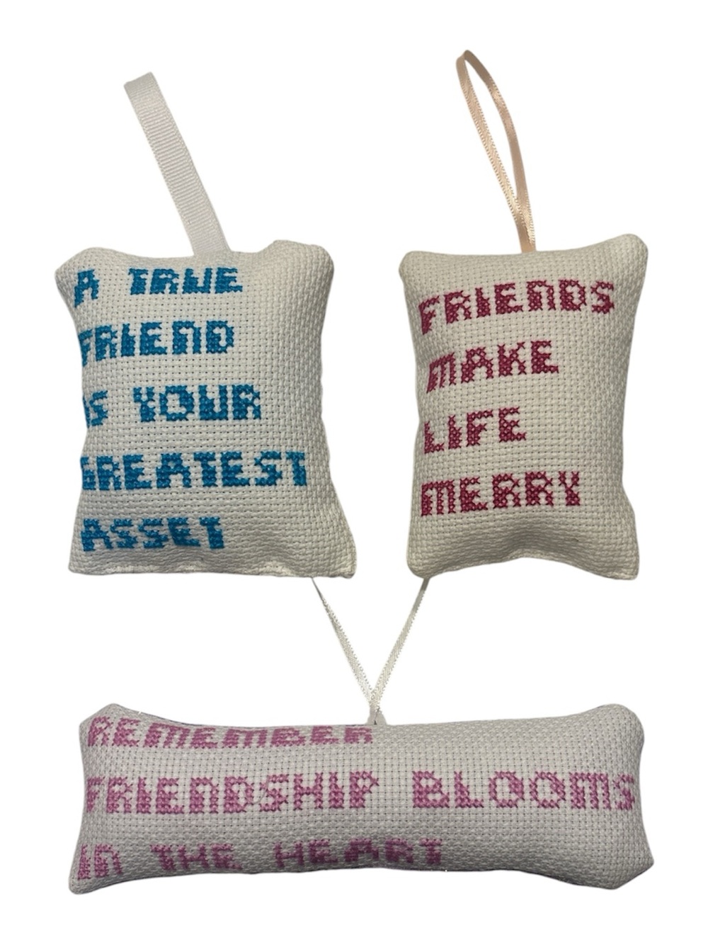 Handmade Cross Stitch Needlepoint Friendship Hanging Pillows